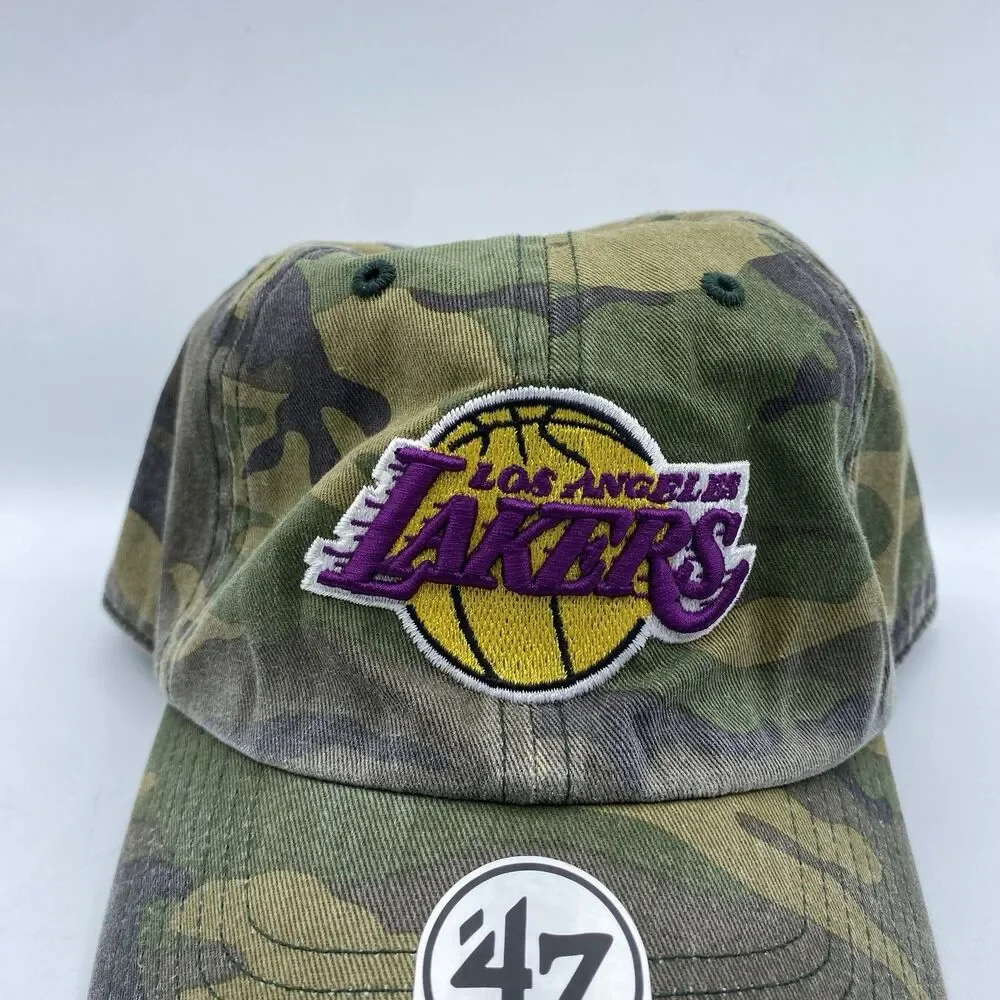 Los Angeles Lakers Hat Adjustable 47 Brand Gren Camo Clean Up MLB Strapback NWOT